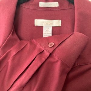 Chicos burgundy button down A line tunic with side slits